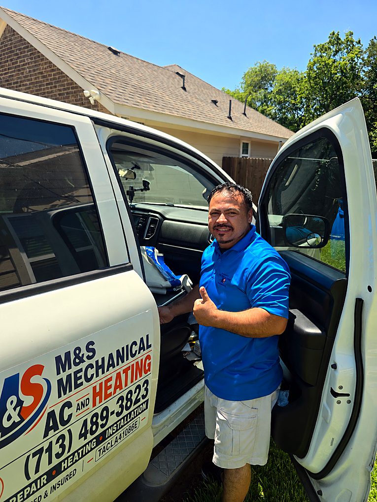 M&S Mechanical technician at the company service truck — serving Spring, TX